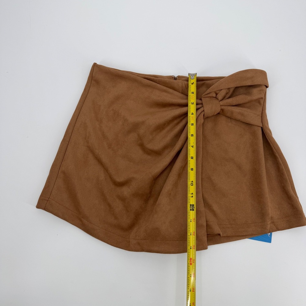 Cupshe Faux Suede Knot Front Wrap Skort Camel Brown XL CAA02B4J031HH - Picture 7 of 8